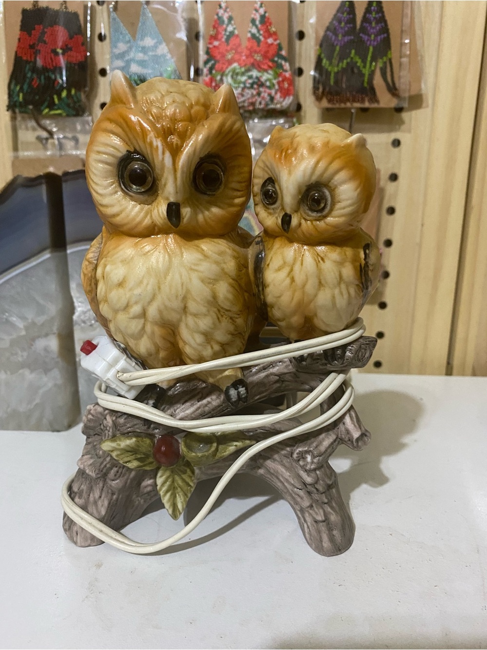 Vintage Ardalt Verithin ceramic owl lamp, likely from the 1960s